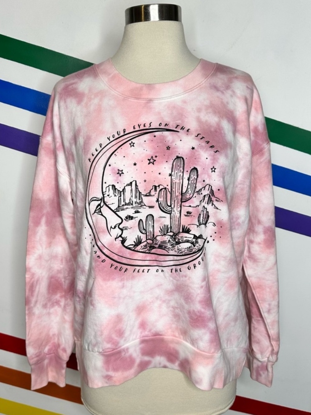 NEW Carbon Copy for Anthropologie Pink Tie Dye Desert Graphic Sweatshirt S